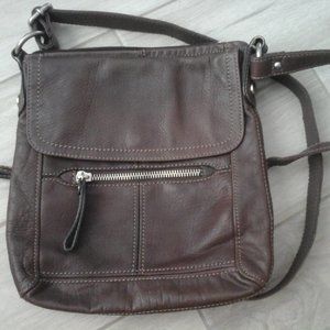 Fossil Brown Leather Multi Pocket Crossbody Handbag   Size 10x9.5x3